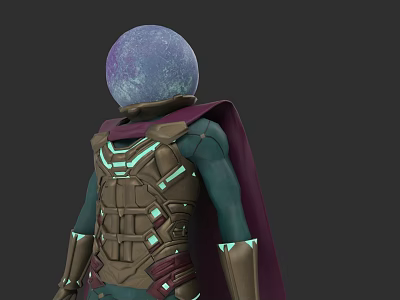 Sci Fi Character Creature With Purple Spherical Head Glowing Lines Armor And Purple Cloak 3d model