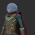 Sci Fi Character Creature With Purple Spherical Head Glowing Lines Armor And Purple Cloak