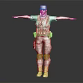 Military Character In Camouflage Uniform With Tactical Gear Standing With Arms Extended