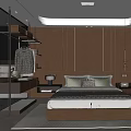 Modern Bedroom Interior Design With Headboard Wall Bed And Shelf Lighting 3d model