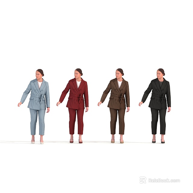 Women in Different Colored Stylish Tailored Suit Outfits Standing in a Row 3d model 