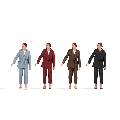 Women in Different Colored Stylish Tailored Suit Outfits Standing in a Row 3d model