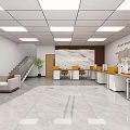 Bright Modern Service Hall Interior With Service Counters Waiting Sofas And Green Plants 3d model