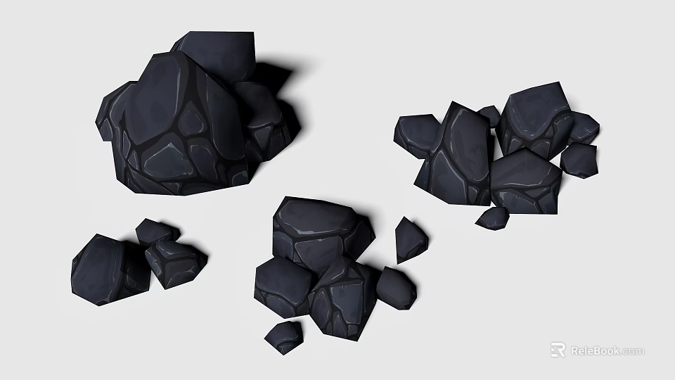 Decorative Black Stone Ornament Set With Various Sizes And Shapes 3d model 
