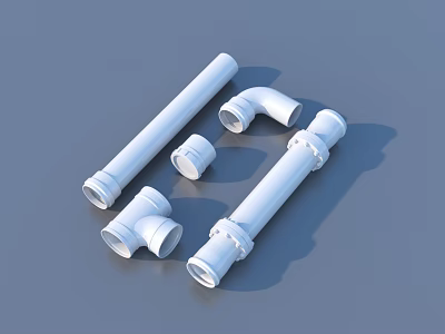 White Plumbing Pipe Fittings Including Elbows Tees Straight Pipes And Connectors 3d model