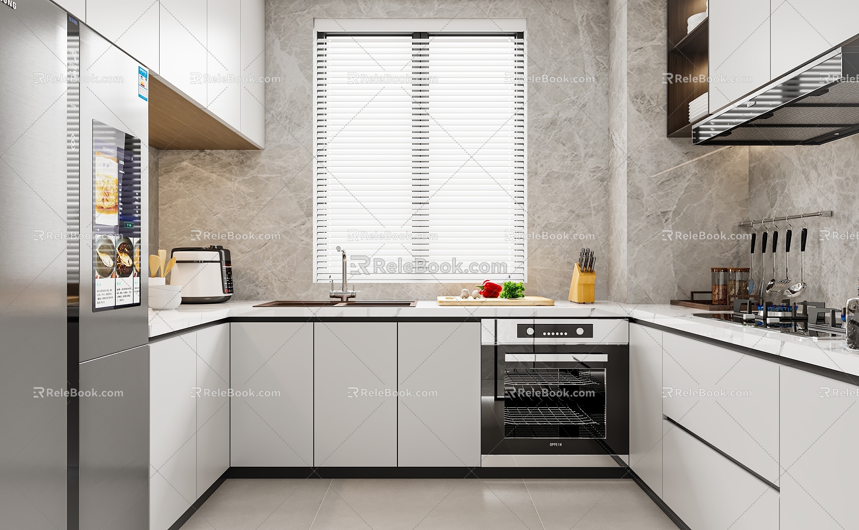 Modern Minimalist Kitchen Semi-open Kitchen Home Kitchen Supplies Combo 3d model