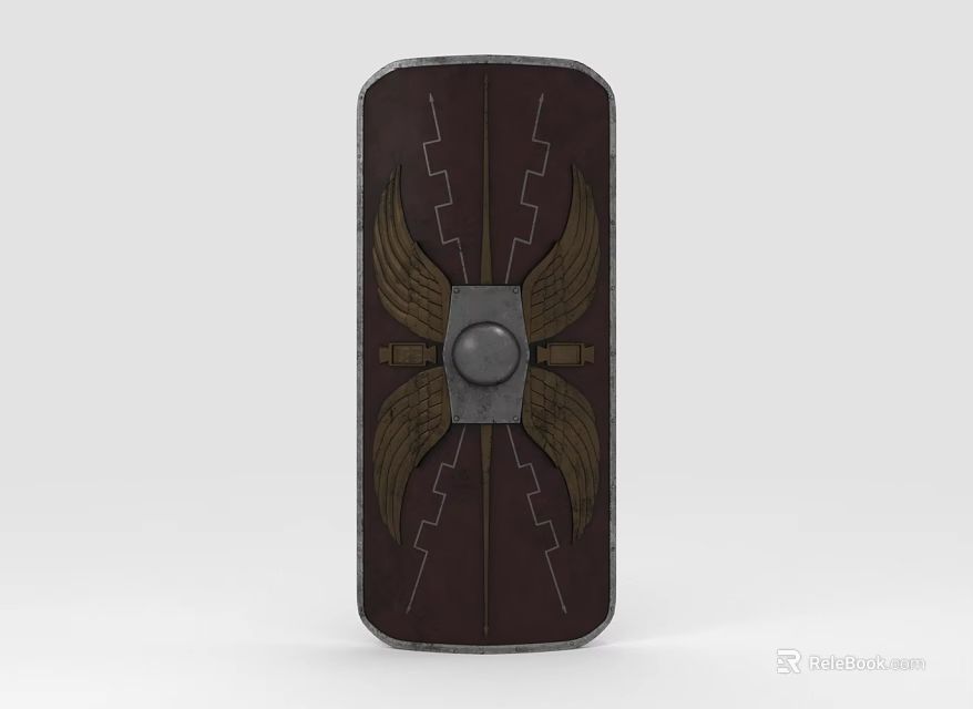 Dark Brown Shield With Wing Decorations Central Circular Emblem And Lightning Patterns 3d model 