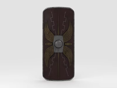 Dark Brown Shield With Wing Decorations Central Circular Emblem And Lightning Patterns 3d model