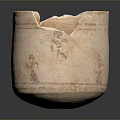 Ancient Terracotta Pottery Sculpture With Carved Red Patterns And Broken Rim Design
