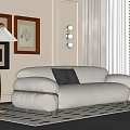Mid-ancient style multi-person sofa floor lamp hanging picture 3d model