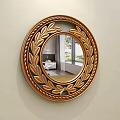 Round Decorative Mirror With Gold Leaf And Braided Frame For Wall Decoration 3d model