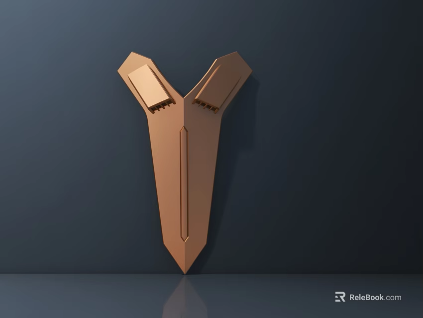 Copper V Shaped Sculpture With Metallic Finish On Dark Background Reflective Floor 3d model 