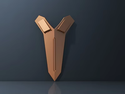 Copper V Shaped Sculpture With Metallic Finish On Dark Background Reflective Floor 3d model