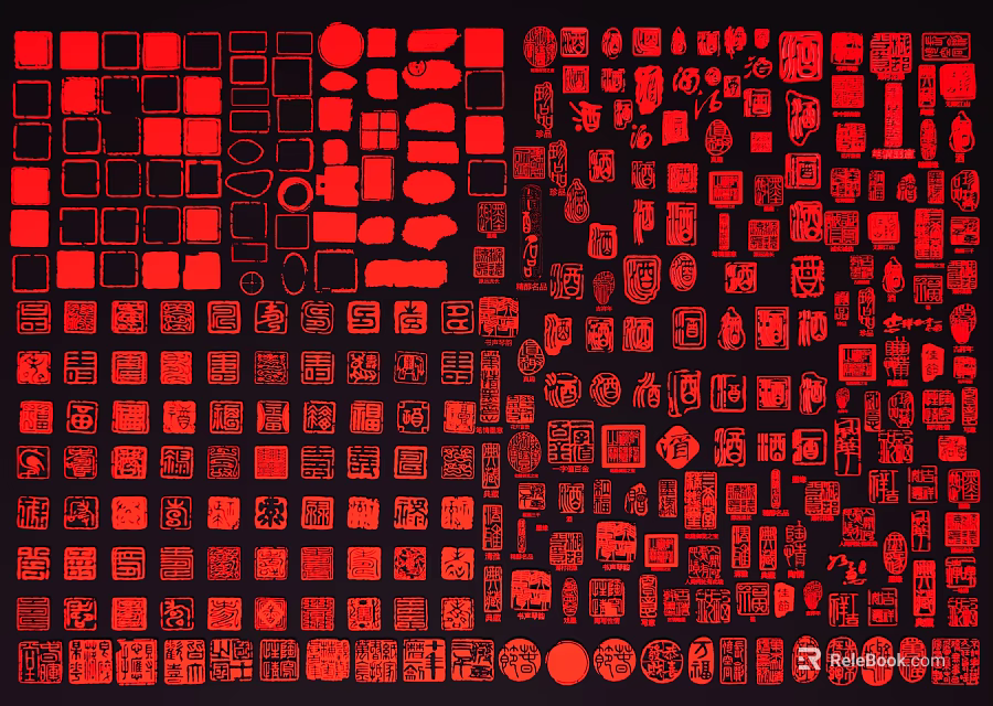 Red And Black Abstract Art Background With Various Squares And Circles Patterns 3d model