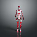 Red And White Humanoid Robot With Mechanical Structure Standing On Gray Background 3d model