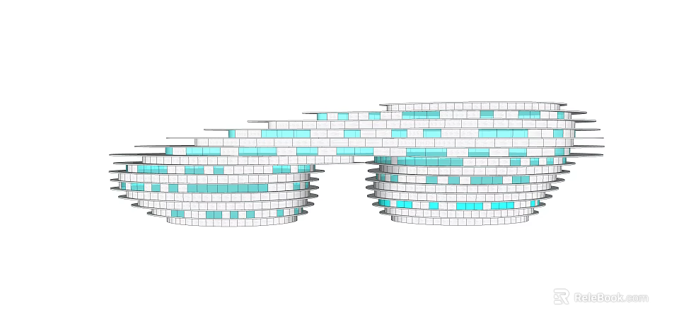 Modern Museum Building With Circular Layered Design And Blue Glass Facades 3d model 