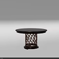 Elegant Round Dark Wood Dining Table With Intricate Cutout Base Design 3d model