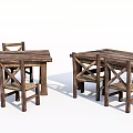 Rustic Wooden Table and Chair Set with Crossed Back Design for Dining Space 3d model