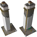 Two Modern Skyscrapers Under Construction With Scaffolding And Structural Design 3d model