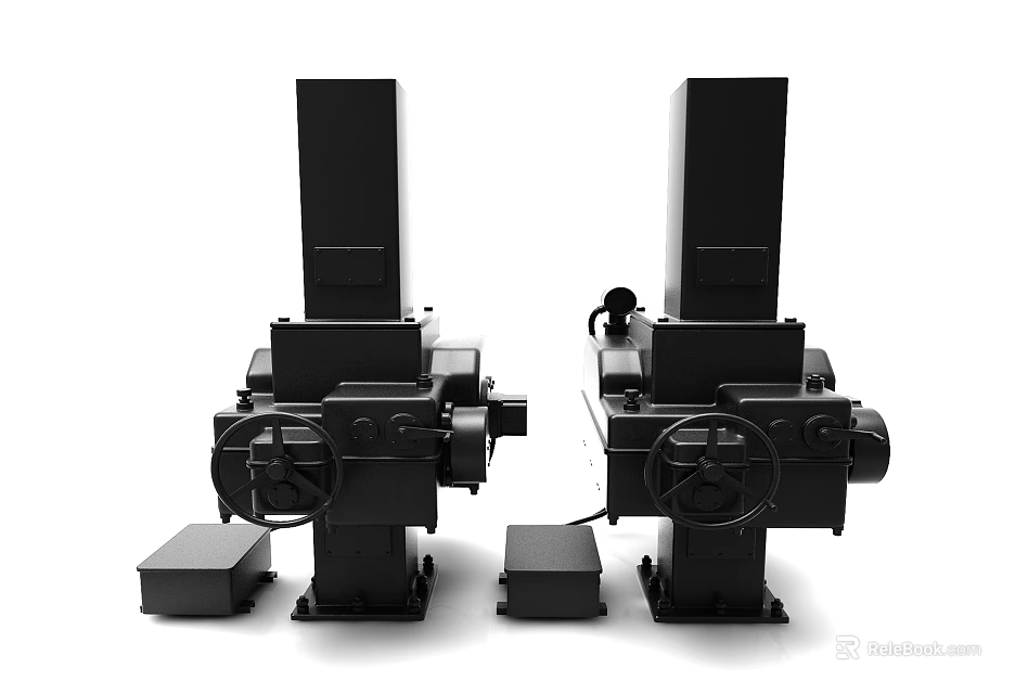 Two Black Industrial Equipment With Vertical Structure And Square Base Components 3d model 