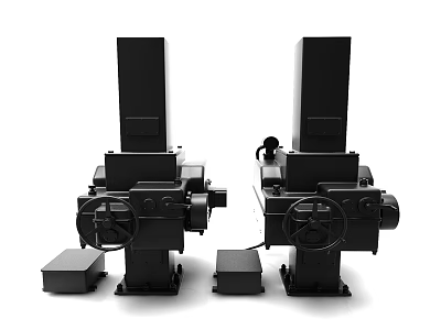 Two Black Industrial Equipment With Vertical Structure And Square Base Components 3d model