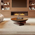 Cozy Living Room Interior With Wooden TV Cabinet Fireplace And Beige Sofas