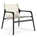 Modern Dining Chair With Black Frame Beige Fabric Armrests And Sleek Lines