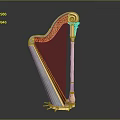 Elegant Golden And White Classical Harp With Decorative Carvings And Musical Strings
