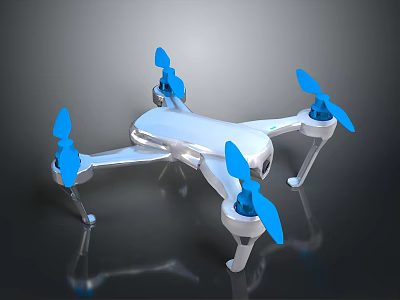 White Drone With Blue Propellers And Modern Four Rotor Structure Design 3d model