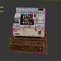 Vintage Rusted Cash Register Equipment With Wooden Base And Classic Design