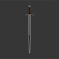 Ornate Long Sword With Metallic Blue Blade And Golden Hilt On Dark Background