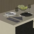 Modern Tableware Combination Tableware Dinner Plate Knife and Fork Wine Cup Fruit 3d model