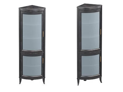 Two Black Corner Wine Cabinets With Glass Doors And Shelves 3d model