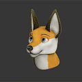 Cartoon Fox Head 3D Model With Yellow White Fur Blue Eyes And Friendly Expression