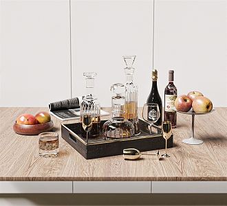 Modern Wine Utensils Wine Supplies Food Wine Glass Decanter Tray Fruit Plate Wine Bottle Bar Ornaments 3d model