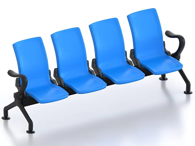 Blue Public Chairs With Four Seats Black Armrests And Modern Design 3d model