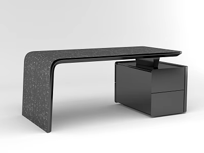 Modern Black Desk With Textured Surface And Sleek Drawer Cabinet Design 3d model