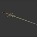 Weapon Sword With Red Handle Blue Blade Sharp Edge Isolated On Dark Background