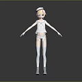 3D Model Character With Pink White Hair Hat Striped Top Shorts And Thigh High Socks