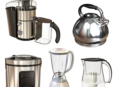 Modern Stainless Steel Kitchen Electric Appliances With Coffee Maker Kettle And Blender 3d model