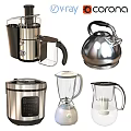 Modern Stainless Steel Kitchen Electric Appliances With Coffee Maker Kettle And Blender