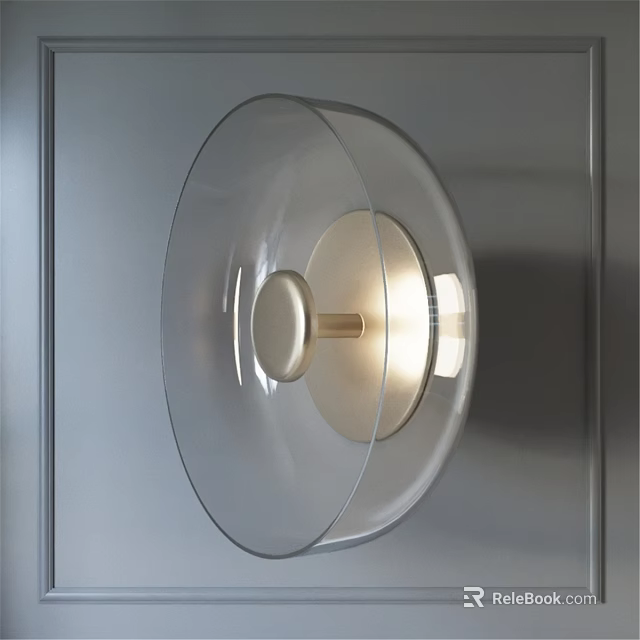 Modern Transparent Lampshade Wall Light With Golden Base On Metallic Wall 3d model 