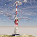 Red and White Communication Tower With Antennas And Signal Equipment In Mountainous Terrain