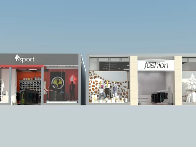 Sport And Fashion Shop Windows With Mannequins Clothing Displays And Decorations 3d model