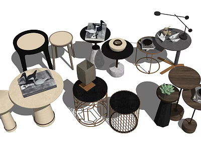 Modern Stylish Side Tables With Various Designs Metal Wooden Frames And Decorative Tops 3d model