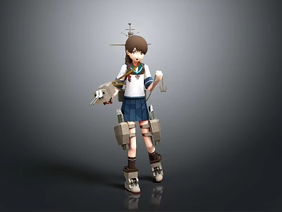 School Uniform Anime Character With Mechanical Gear And Friendly Fantasy Creature 3d model