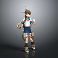 School Uniform Anime Character With Mechanical Gear And Friendly Fantasy Creature