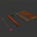 Colorful Household Items Including Red Green Patterned Chopsticks And Decorative Sticks