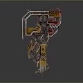 Yellow And Brown Mechanical Robot With Warning Stripes Red Top And Leg Design