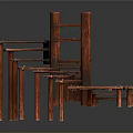 Wooden Staircase Structure With Steps Rung And Small Platform Design 3d model